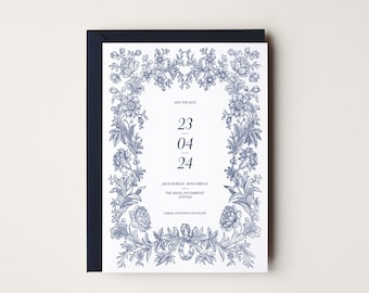 Navy Save the Date Cards | Save the Evening | Matching Envelopes | Wedding Announcement | Floral Wedding Stationery | Vintage Flowers