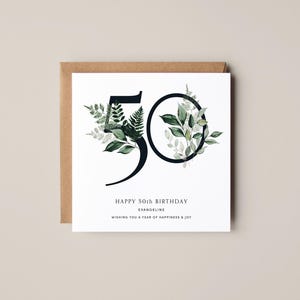 carte personnalisée pour 50e anniversaire | carte florale aquarelle | Numéro de carte monogramme | carte d'anniversaire florale | 50e jalon