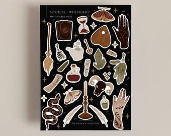 Cartela de adesivos para planejamento espiritual e de bruxaria | Adesivos assustadores | Halloween | Sazonal | Sálvia | Poções | Tarô | Mariposas | Scrapbook | Diário