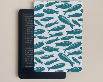 Kindle-hoesje met visthema | Inzetstuk Kindle Paperwhite-hoes | Kindle-accessoires | Bookish-zaak | Strand | Bijsluiter e-reader | Blauwgroene kast