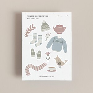 Hoja de pegatinas con ilustraciones de invierno, pegatinas de invierno, pegatinas de Navidad, pegatinas navideñas acogedoras, perfectas para bujo y álbumes de recortes, diario
