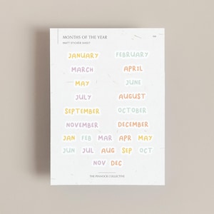 Stickervel Kalendermaanden van het jaar, Bullet Journal-stickers, weekstickers, dagen, leuke dagboekstickers, kalenderstickers