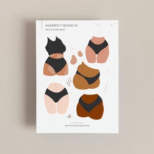 Pegatinas de cuerpos perfectos (Im) ilustradas a mano, con varios tipos de cuerpo, vitíligo, estrías, lunares y cicatrices. Hoja de pegatinas
