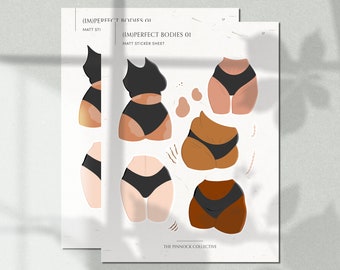 Hand illustrated (Im) Perfect Bodies Stickers, Featuring various body types, Vitiligo, Stretchmarks, Moles and scars Sticker sheet