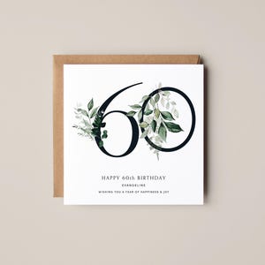 Personalisierte 60er Geburtstagskarte | Aquarell Blumenkarte | Monogramm Zahl Karte | Blumen Geburtstagskarte | 60er Jahre Meilenstein
