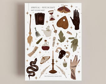 Cartela de adesivos para planejamento espiritual e de bruxaria | Adesivos assustadores | Halloween | Sazonal | Sálvia | Poções | Tarô | Mariposas | Scrapbook | Diário