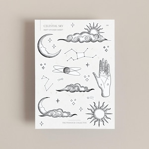 Celestial Sky Sticker Sheet | Planner Stickers | Celestial Crafts | Illustration | Vintage illustration stickers | Vintage art | Design