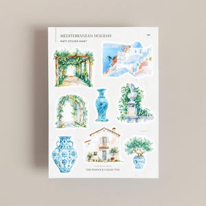 Feuille d'autocollants | Stickers méditerranéens | Carnet de voyage | Autocollants de voyage | Stickers esthétiques | grec | Journal des fêtes | Album de coupures