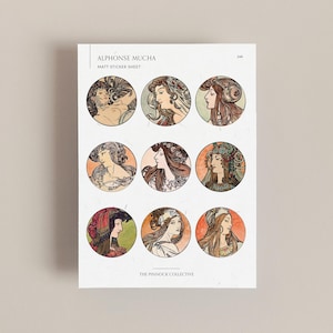 Alphonse Mucha | Sticker Sheet | Fine Art | Classical art paintings | Circular | Art history