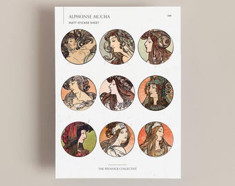 Alphonse Mucha | Sticker Sheet | Fine Art | Classical art paintings | Circular | Art history