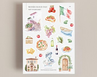 Sticker Sheet | Italy Sticker Sheet | Watercolour Travel Stickers for Journaling & Scrapbooking | Aesthetic Holiday Stickers