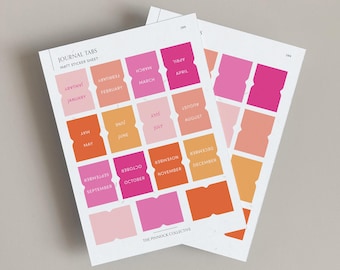 Monthly Tabs Stickers | Sunset Pink and Orange Tabs Palette | Blank Tab Stickers | Mini monthly tabs