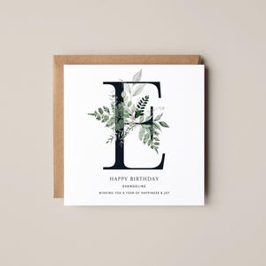 Carte d'anniversaire initiale personnalisée | carte florale aquarelle | carte monogramme | Carte d'anniversaire florale