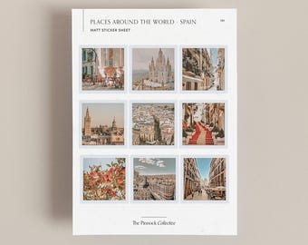 Mini Spain Sticker sheet, perfect for journaling and scrapbooking, stickers, location themed stickers, Spanish Stickers, Spanish themed