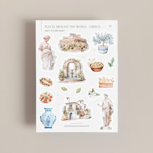 Feuille d'autocollants | Stickers Grèce | Carnet de voyage | Autocollants de voyage | Stickers esthétiques | grec | Journal des fêtes | Moments de scrapbooking