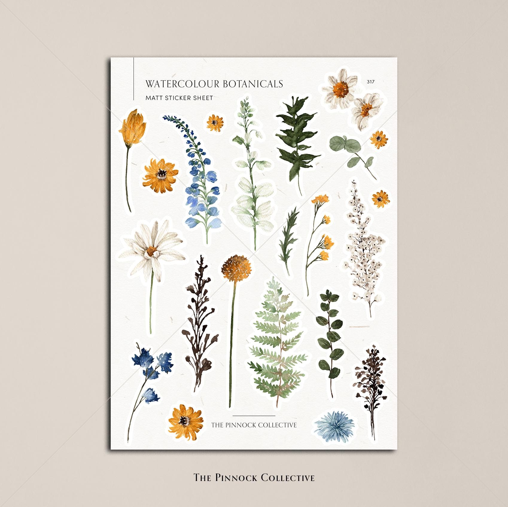 Botanical Flowers Sticker Sheet | Watercolour Stickers | Botanical ...