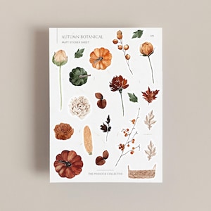 Feuille d'autocollants pour agenda d'automne | Fleurs botaniques | Autocollants aquarelle | Illustrations botaniques | Autocollants d'Halloween | Motifs floraux