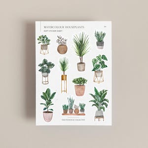 Houseplants Sticker sheet | Plant mum | Plants lover | Cacti Stickers | Watercolour Plants | Plant themed planner | Journal Stickers