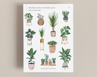 Foglio di adesivi per piante da appartamento / Mamma pianta / Amante delle piante / Adesivi per cactus / Piante acquerellate / Planner a tema vegetale / Adesivi per diario