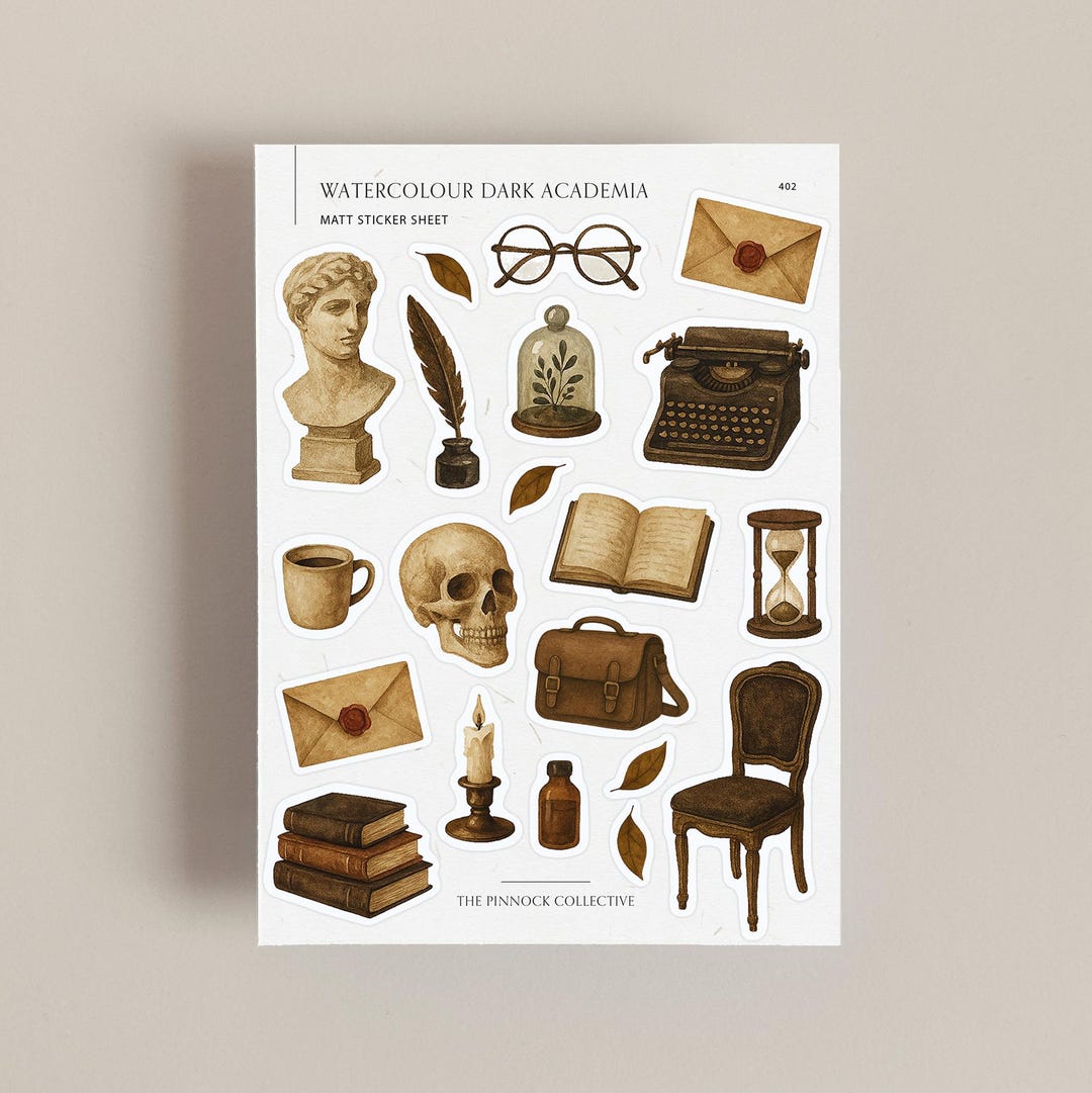 Dark Academia Sticker Sheet | Dark Academia Stickers | Minimal Palette ...