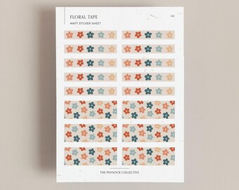 Hoja de pegatinas con diseño floral minimalista. Bonita hoja de pegatinas, perfecta para agendas, scrapbooking y amigos por correspondencia. Cinta floral, hoja de pegatinas troqueladas.