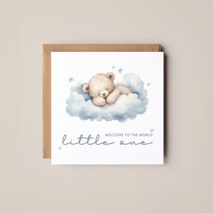 Tarjeta de felicitación para bebé recién nacido, Bienvenido al mundo, Tarjeta para bebé recién nacido, Tarjetas para el pequeño, Tarjetas para bebé con osito de peluche
