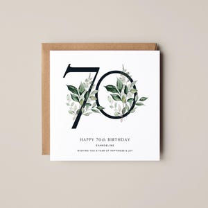 Carte personnalisée du 70e anniversaire | carte florale aquarelle | Numéro de carte monogramme | carte d'anniversaire florale | 70e jalon