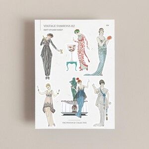 Arkusz naklejek | Moda vintage | Arkusz naklejek | Ephemera vintage | Naklejki modowe | Sztuka ilustracji vintage