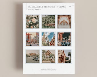 Mini foglio di adesivi della Thailandia, perfetto per il journaling e lo scrapbooking, adesivi della Thailandia, adesivi incorniciati, adesivi di località, adesivi tailandesi