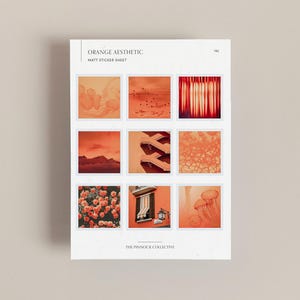 Mini folha de adesivos com tema estético laranja, perfeita para diário e scrapbooking, adesivos laranja, adesivos emoldurados, adesivos com tema colorido,