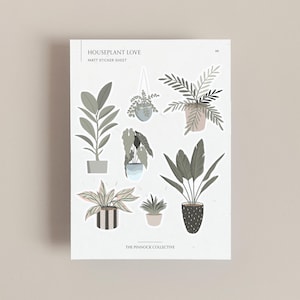 Hoja de calcomanías de plantas de interior, mamá de plantas, amante de las plantas, calcomanías de cactus, hoja de calcomanías de plantas suculentas en macetas, perfecta para bujo y álbumes de recortes.