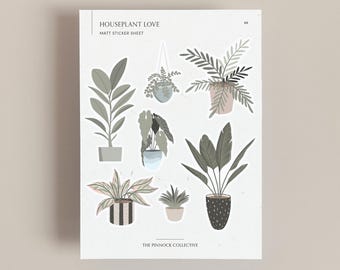 Foglio di adesivi per piante da appartamento: piante in vaso, cactus, piante grasse