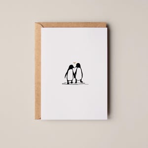 Tarjeta de felicitación minimalista con pingüinos enamorados / Día de San Valentín / Tarjetas de felicitación A6 / Aniversario / Tarjetas de boda / Tarjetas para ella / Tarjetas para pareja