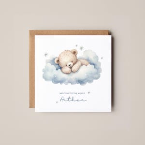 Tarjeta personalizada de bienvenida al mundo para un niño recién nacido, un niño especial, un nieto recién nacido, un ahijado, un sobrino, un osito de peluche