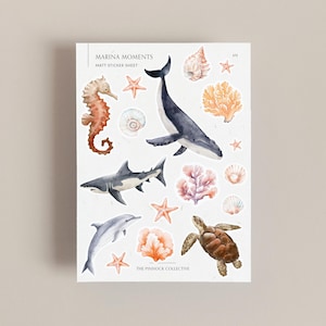 Hoja de calcomanías con temática submarina / calcomanías de animales marinos / planificador de playa / álbum de recortes de verano / diario de viaje / cuaderno de viaje / calcomanía del mar
