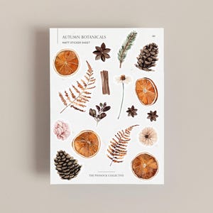 Folha de adesivos para planejador de outono | Flores botânicas | Adesivos de aquarela | Ilustrações botânicas | Adesivos de Halloween | Desenhos florais