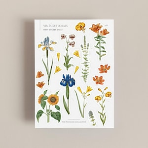 Vintage Botanical Flower Stickers | Botanical Flowers | Watercolour stickers | Botanical illustrations | Summer stickers | Floral designs