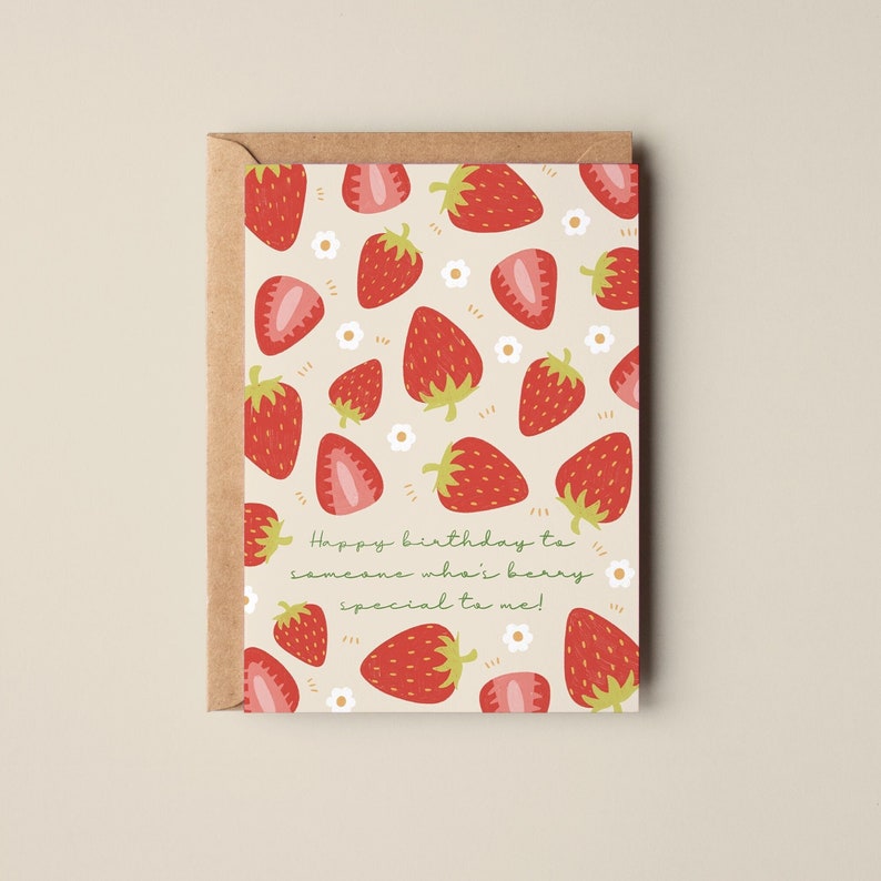 Cute Happy Birthday Card Pun Strawberry Birthday card Someone berry Special Strawberry card Birthday card for friend image 1