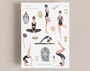 Hoja de pegatinas / Yoga / Pegatinas de salud y bienestar / Planificador de salud / Diario de bienestar / Autocuidado / Salud mental / Calma / Fitness
