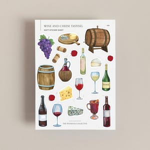 Planner Sticker Sheet | Wine and Cheese Tasting | Winery | Cheese lover | Red and White Wine | Wine lover | Vineyard | Grapes | Barrels