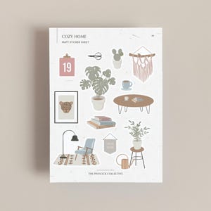 Hoja de pegatinas de Cozy Home, pegatinas de plantas, amantes de las plantas, pegatinas para el hogar, pegatinas estéticas para el hogar, perfectas para bujo y álbumes de recortes, diario