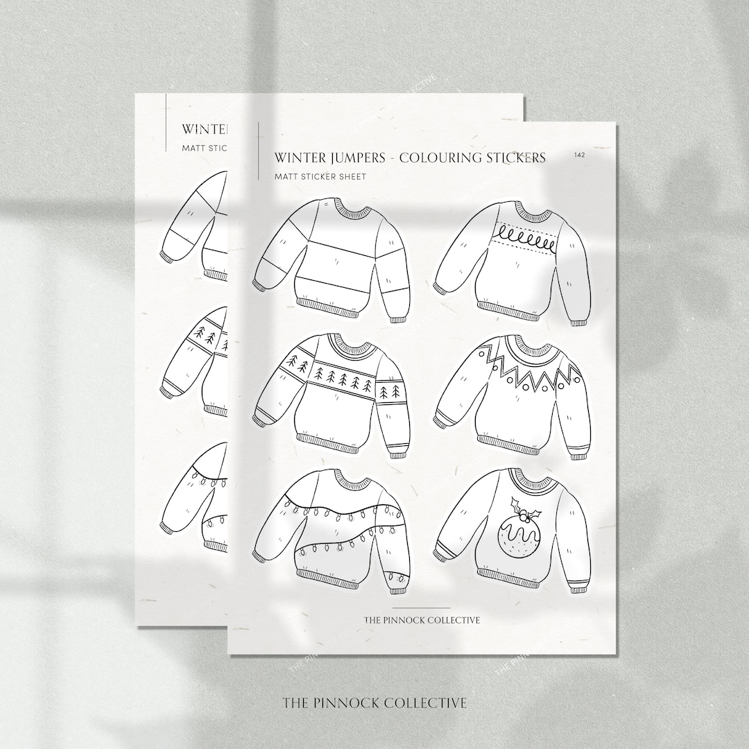Winter Jumpers Colouring in Sticker Sheet Illustrations - Etsy