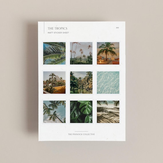 Tropical themed Planner Sticker Sheet | Tropical Stickers | Travel | Bullet Journal | Scrapbook | Palm trees | Beach | Ocean |