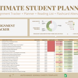 Assignment Tracker & Planner | Google Sheets Homework Organiser | Digital School Planner | Reading List | Study Aid