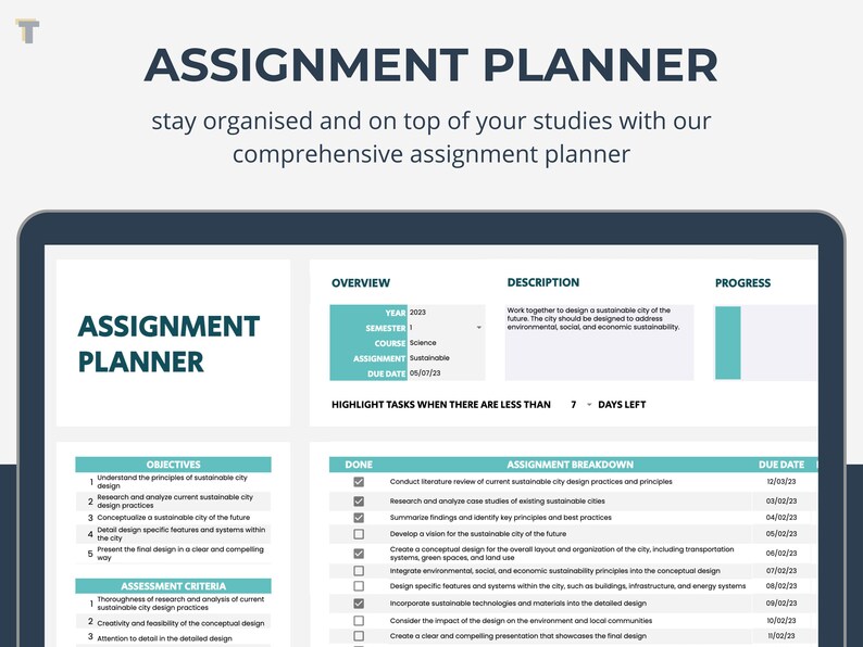 Assignment Tracker & Planner | Google Sheets Homework Organiser ...