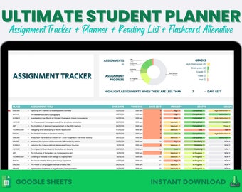 assignment deadline tracker Assignment Tracker, Planner | Google Sheets, Homework Planner, School Digital Planner | Reading List | Bonus Study Spreadsheet Flashcard Alt