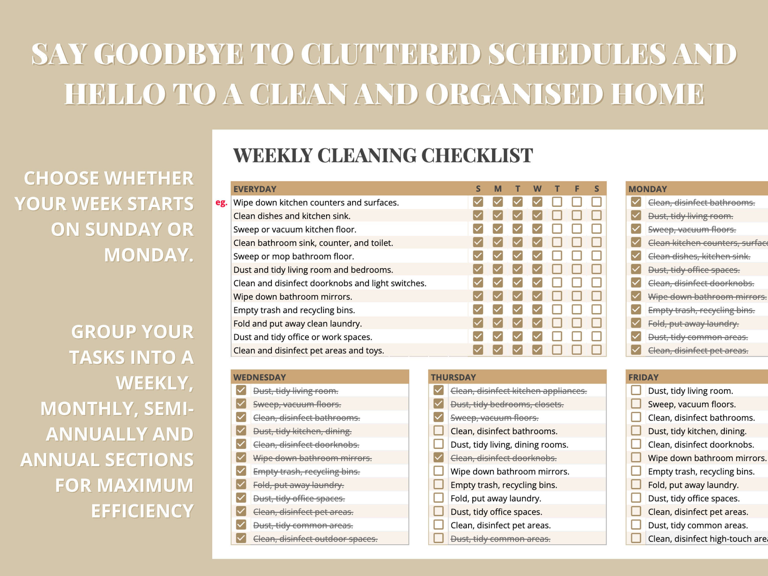 Cleaning Schedule Checklist Digital Download Printable Weekly, Monthly ...