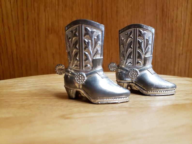 Vintage Metal Cowboy Boots Salt and Pepper Shakers
