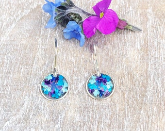 Blue & Purple Petal Flower Drops Earrings - Sterling Silver