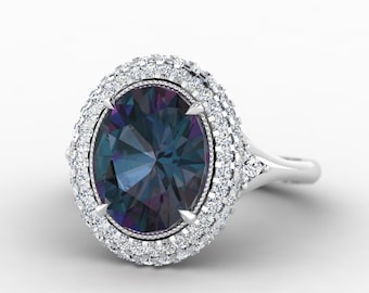 Alexandrite ring,  3.69ct Custom cut Oval Alexandrite Engagement ring, diamonds, 14k 18k yellow gold, white gold, rose gold